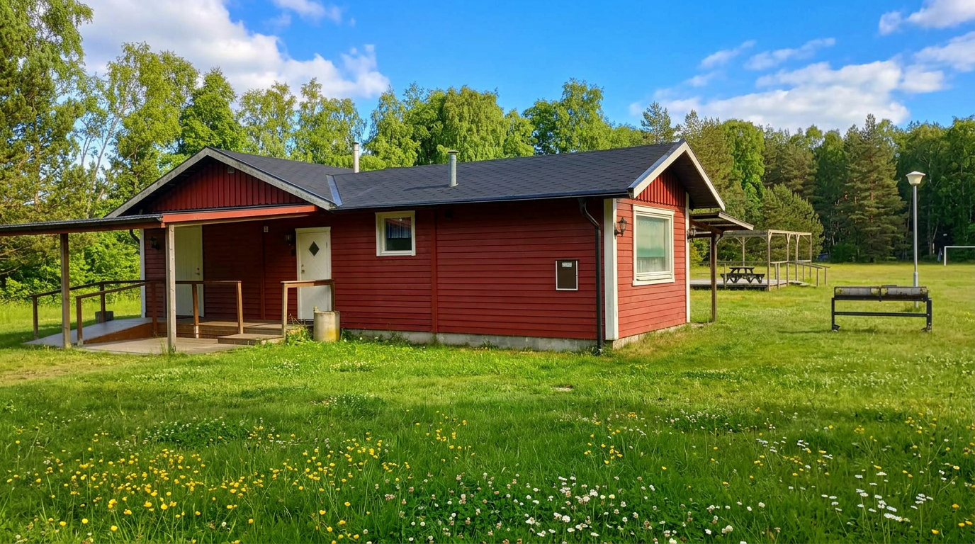 Mötesplats Hemmestorp i kvällsljus